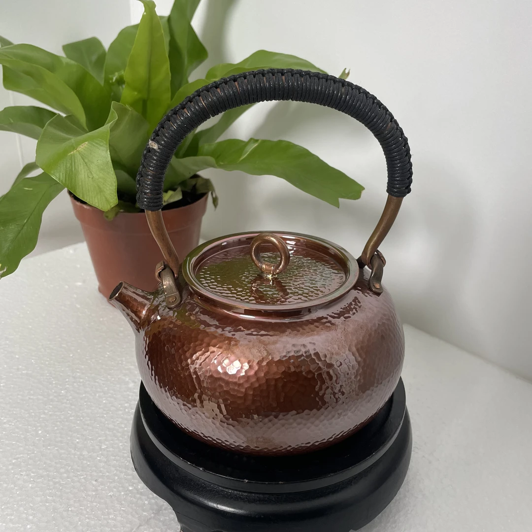 【新茂铜艺】紫铜手工钧锤纹烤烤色一体北指环壶  800毫升容量