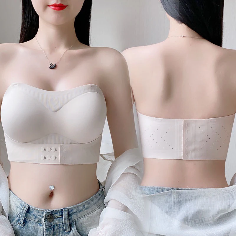 无痕调整型大码无肩带内衣女大胸显小防滑聚拢抹胸裹胸美背文胸