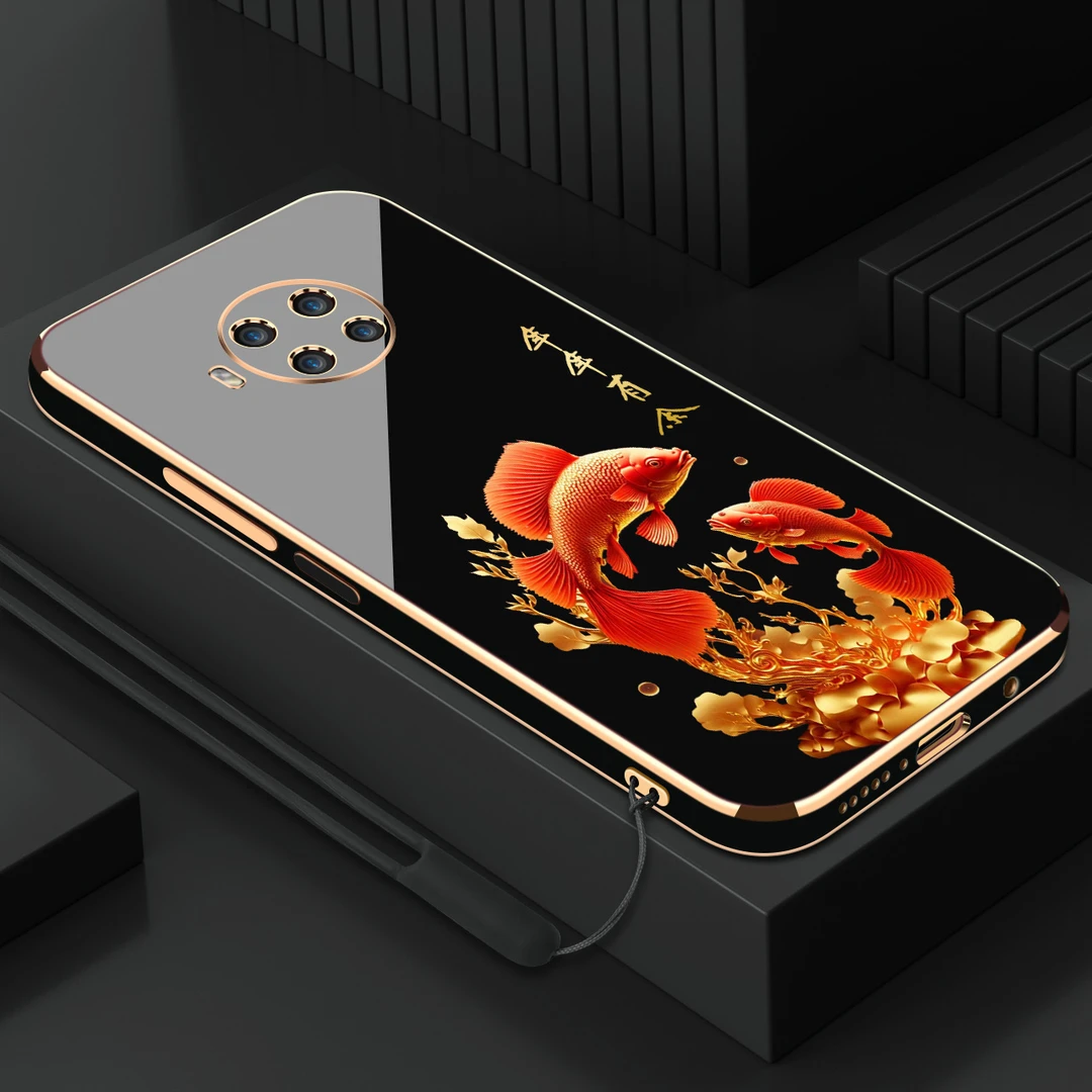 电镀年年有余适用红米note9pro手机壳防摔硅胶保护壳直边手机套