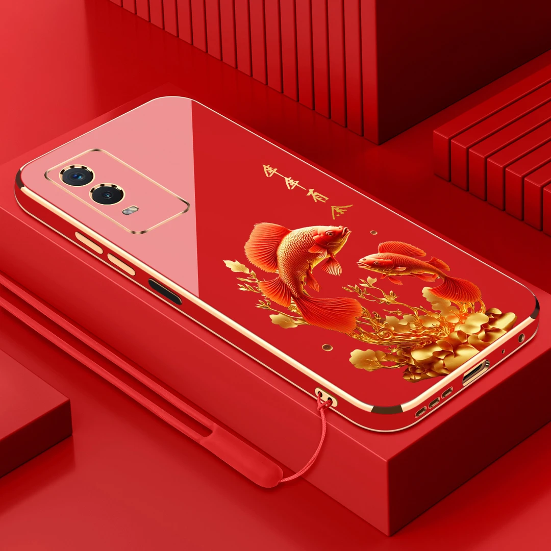 电镀年年有余适用vivoy76s手机壳防摔硅胶保护壳直边软壳手机套