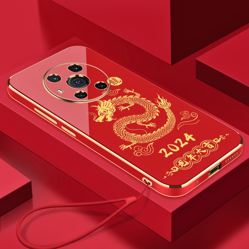 2024龙年大吉适用荣耀Magic3手机壳全包硅胶防摔电镀软壳【送挂绳】