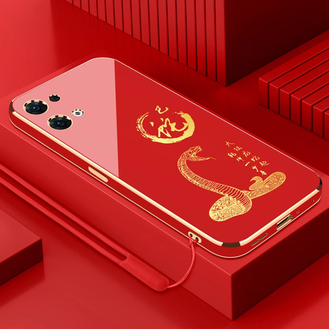 适用opporeno9电镀手机壳十二生肖直边国潮硅胶全包软壳防摔保护