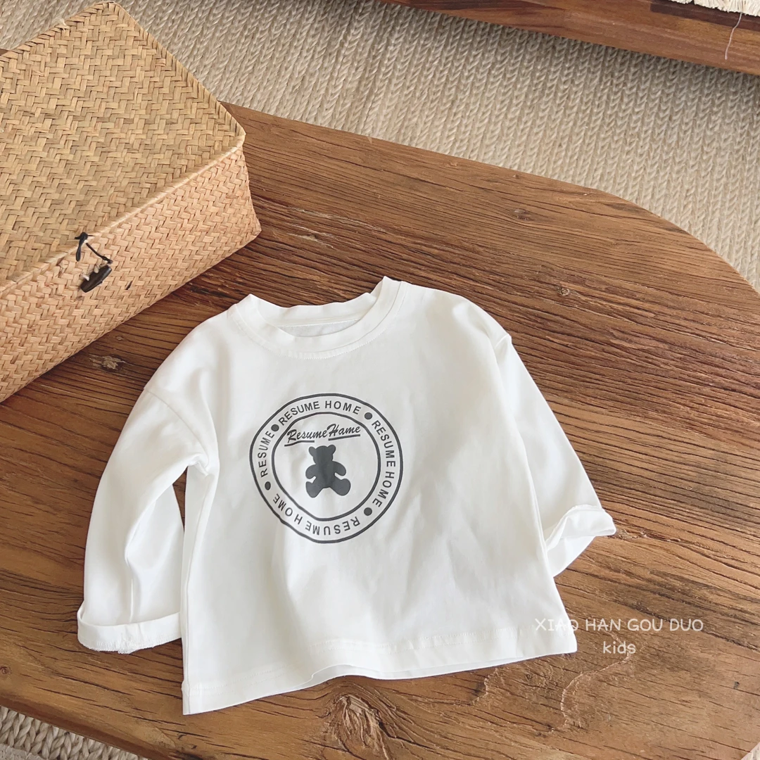 童装童T恤男女童韩版2023秋季新款中小儿童小熊卡通长袖秋款棉t恤