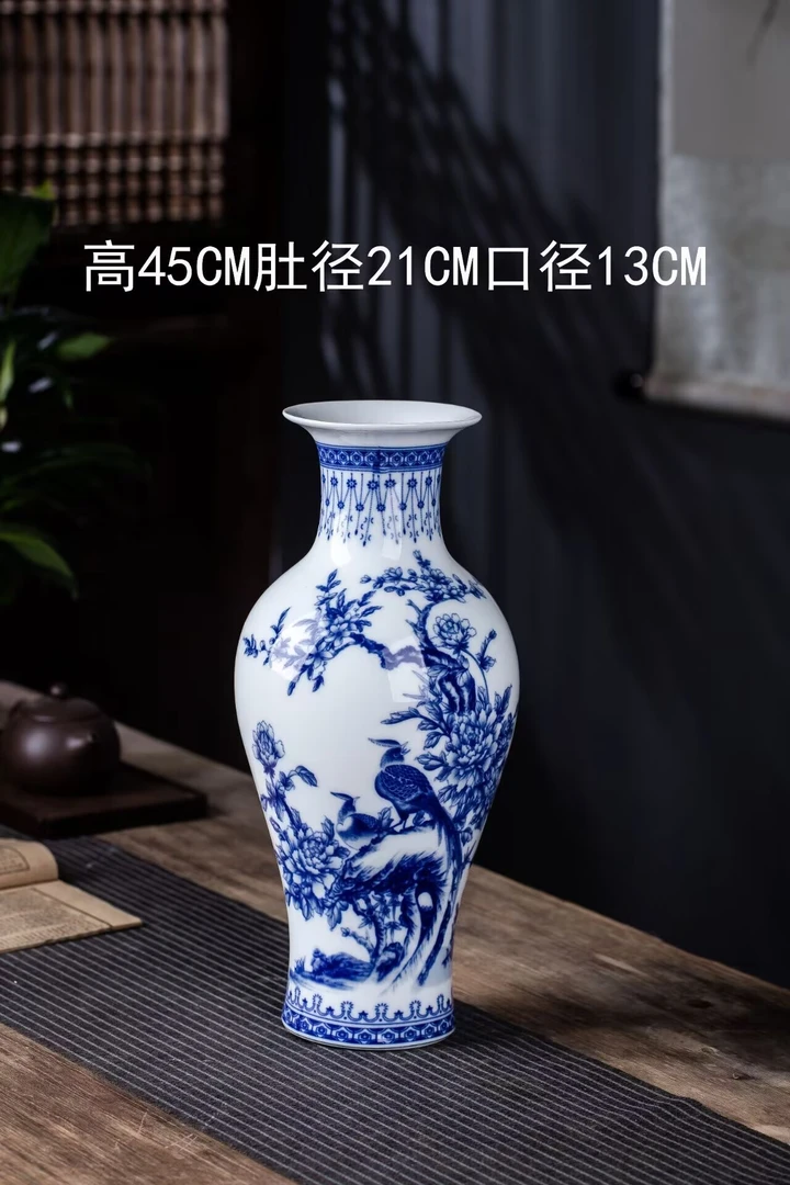 景德镇正品高档陶瓷青花瓷高颜值大号家用锦上添花插花釉中彩摆件