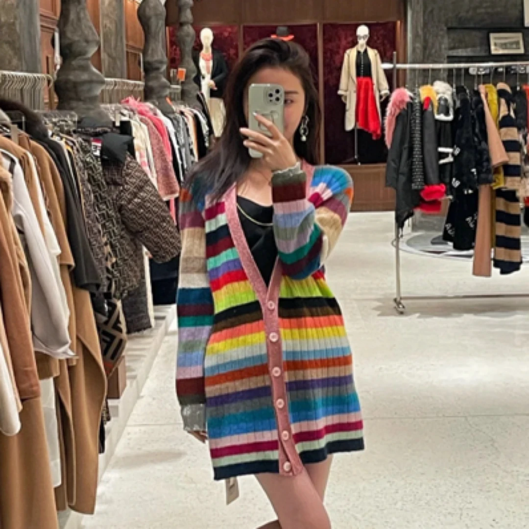 99新 GUCCI/古驰 【Gucci】#古驰彩虹羊绒羊毛针织开衫 s码