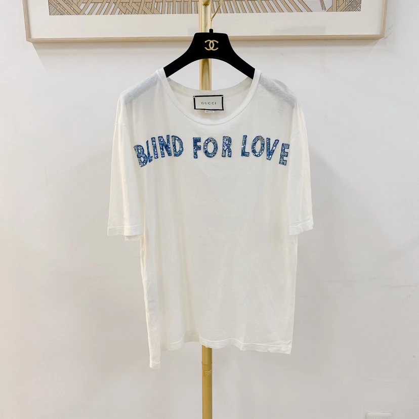 Gucci白色亮片字母短T/市4600/95新/08160209/涵