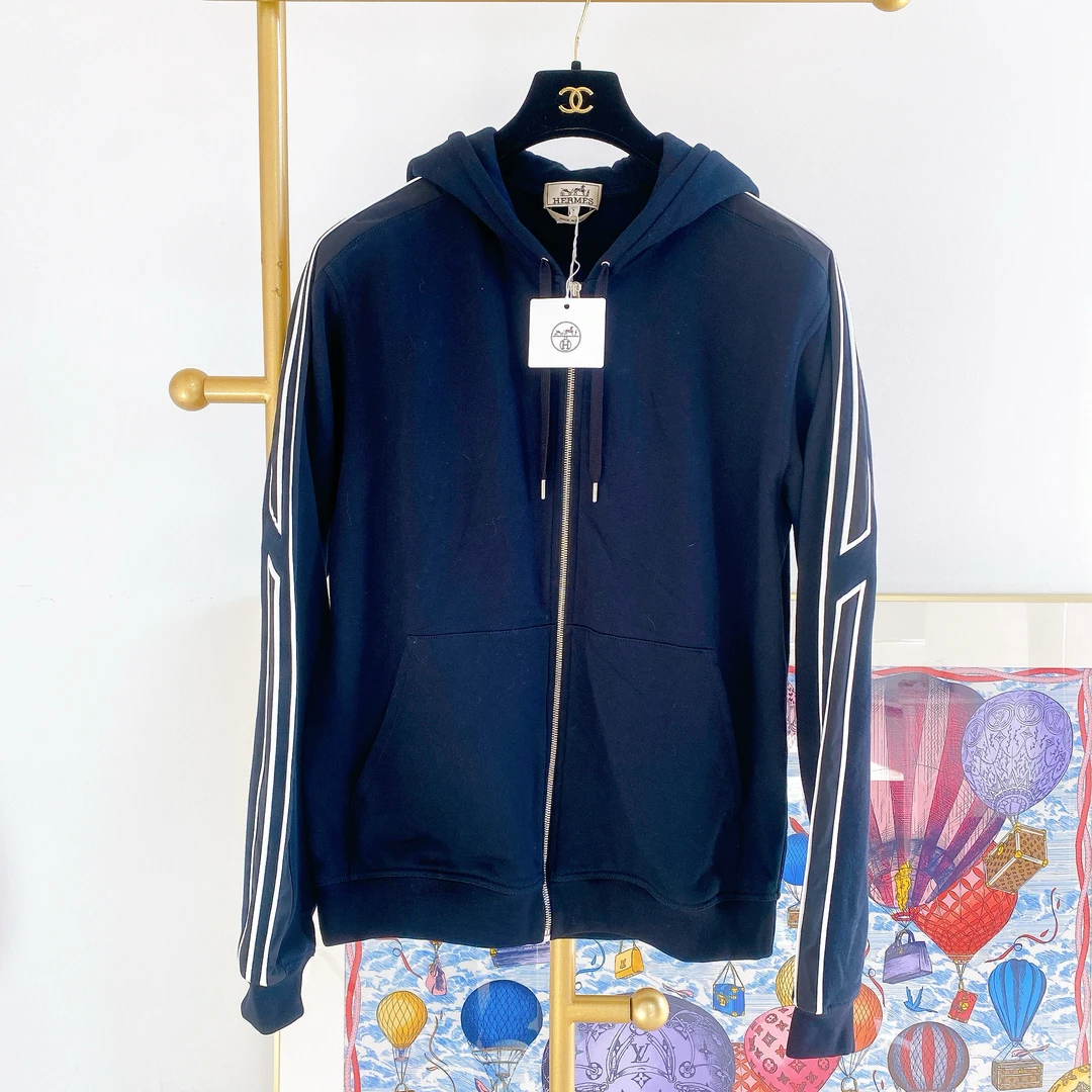 99新 Hermes/爱马仕 【HERMES】#爱马仕深蓝色拉链运动衫 L码