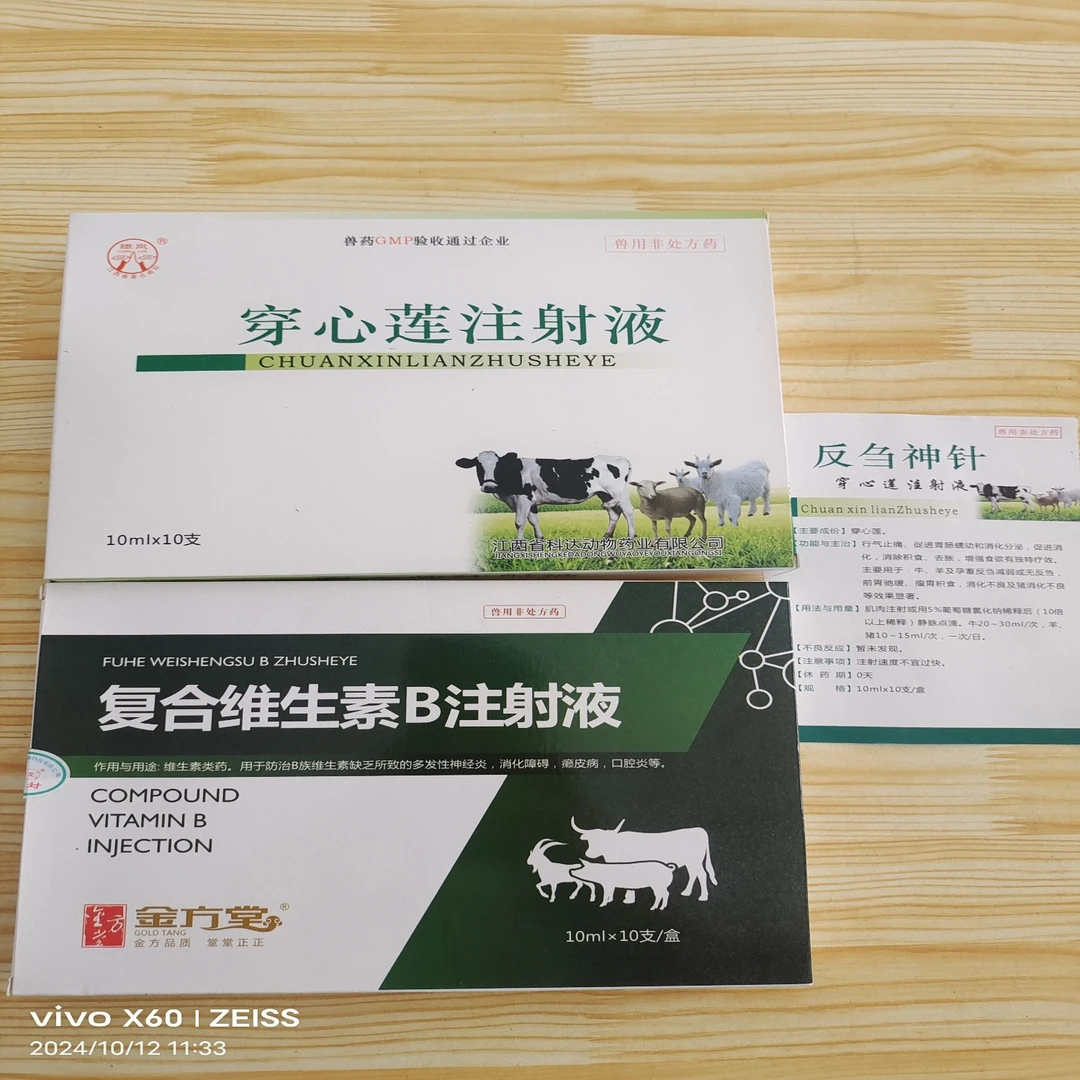 反刍神针组合：穿心莲注射液+复合维生素B注射液各一盒～可口服注射