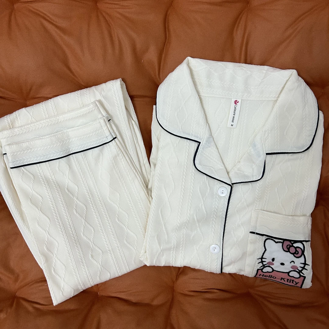 【宠粉浮力】KT猫提花棉长裤长袖睡衣家居服套装