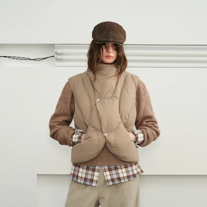 KREATE 三防90白鸭绒异型弧型下摆羽绒马甲背心男女秋冬加厚外套