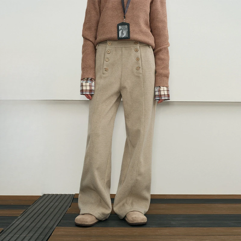 【何与同款】KREATE 双排扣710g毛呢休闲裤男宽松垂感加厚直筒裤