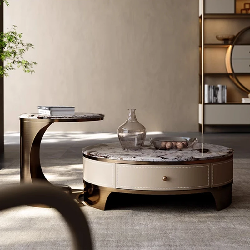 大理石茶几客厅2024新款轻奢高级感家用小户型高端奢石圆形组合