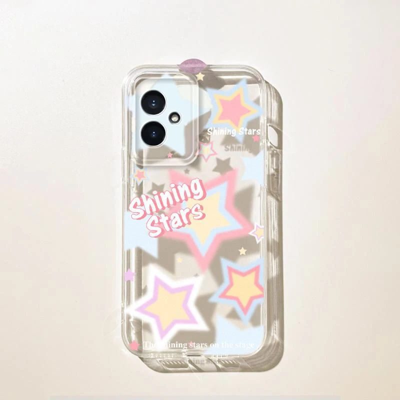 荣耀100网红彩色五角星新款手机壳软防摔透明保护套卡通网红全包