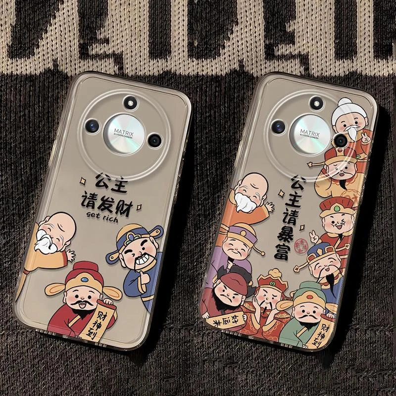 华为荣耀x50新款网红公主发财暴富透明手机壳不发黄全包卡通创意