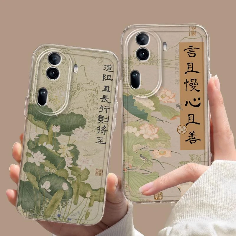 oppoReno11网红新款国风古诗词全包透明太空手机壳创意小众防摔保