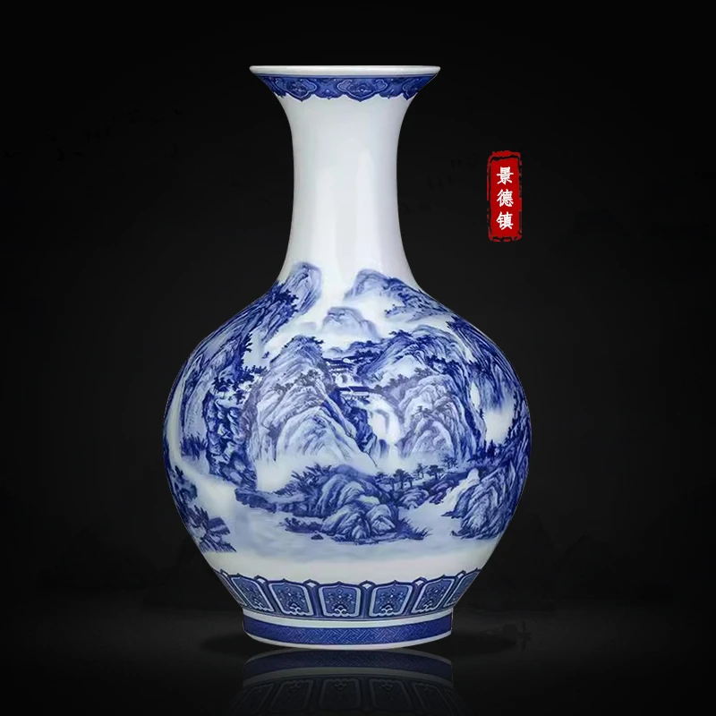 鼎祺陶新中式仿古青花瓷千里江山图花瓶摆件品质高宜礼宜藏