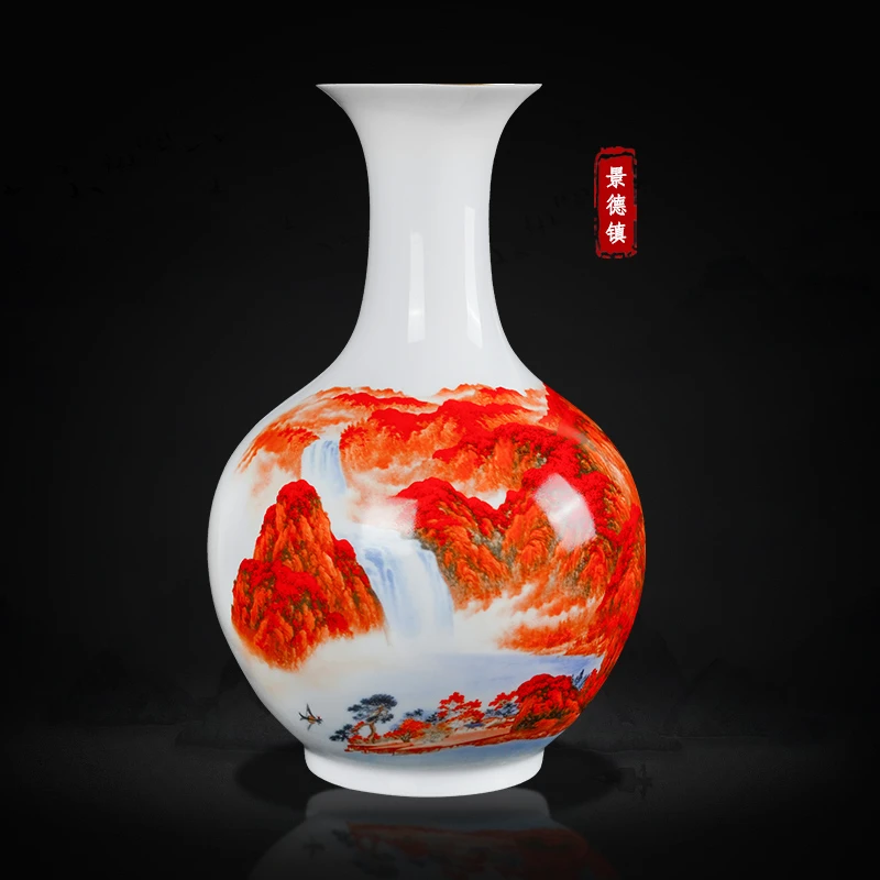 景德镇鼎祺陶瓷《鸿运当头》描金薄胎大赏瓶新中式手作珍品装饰摆件