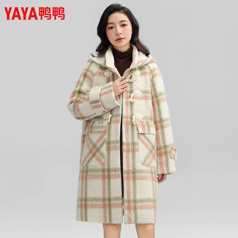 格纹毛呢冬季气质洋气时尚羽绒服保暖中长款经典