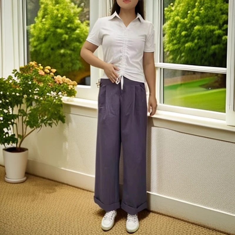 秋季通勤阔腿裤女2024小个子新款显瘦半松紧腰休闲气质直筒遮肉裤