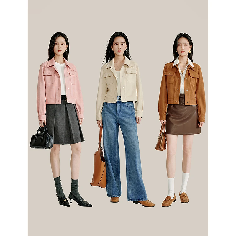 茵曼2025年秋季新款时尚保暖短外套宽松休闲百搭气质夹克工装上衣