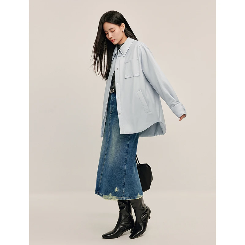 【商场同款】茵曼2024冬季复古衬衫式棉衣时尚干净清爽的冬日穿搭