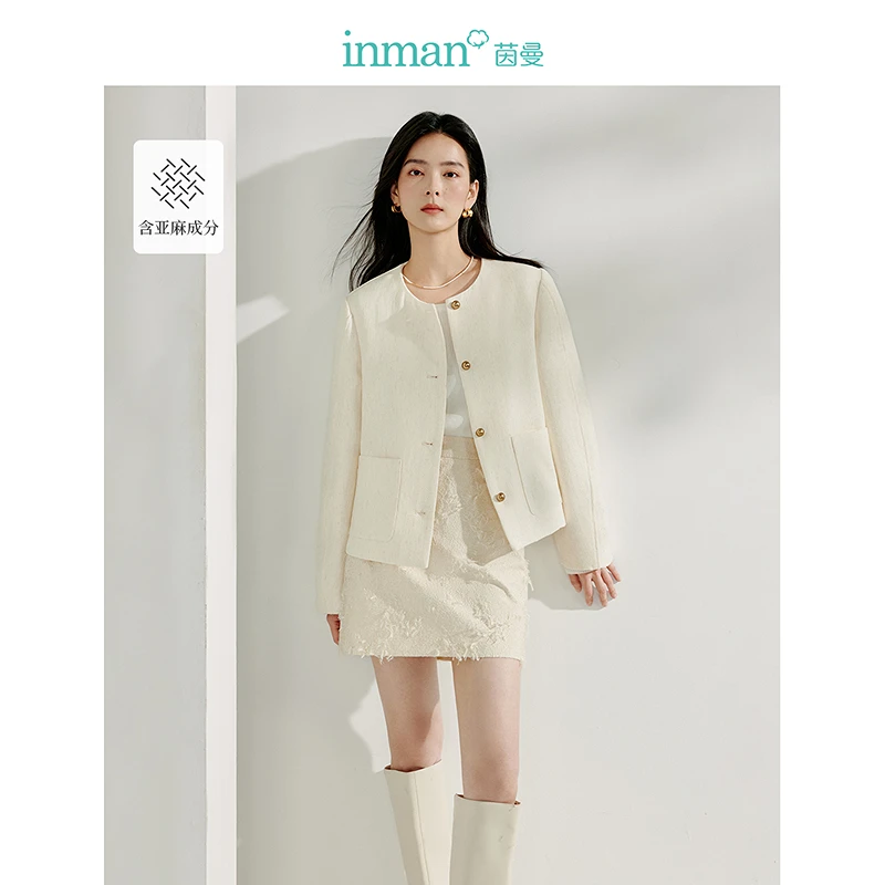 【流光风】茵曼秋季小香风气质通勤圆领小个子夹克外套通勤穿搭