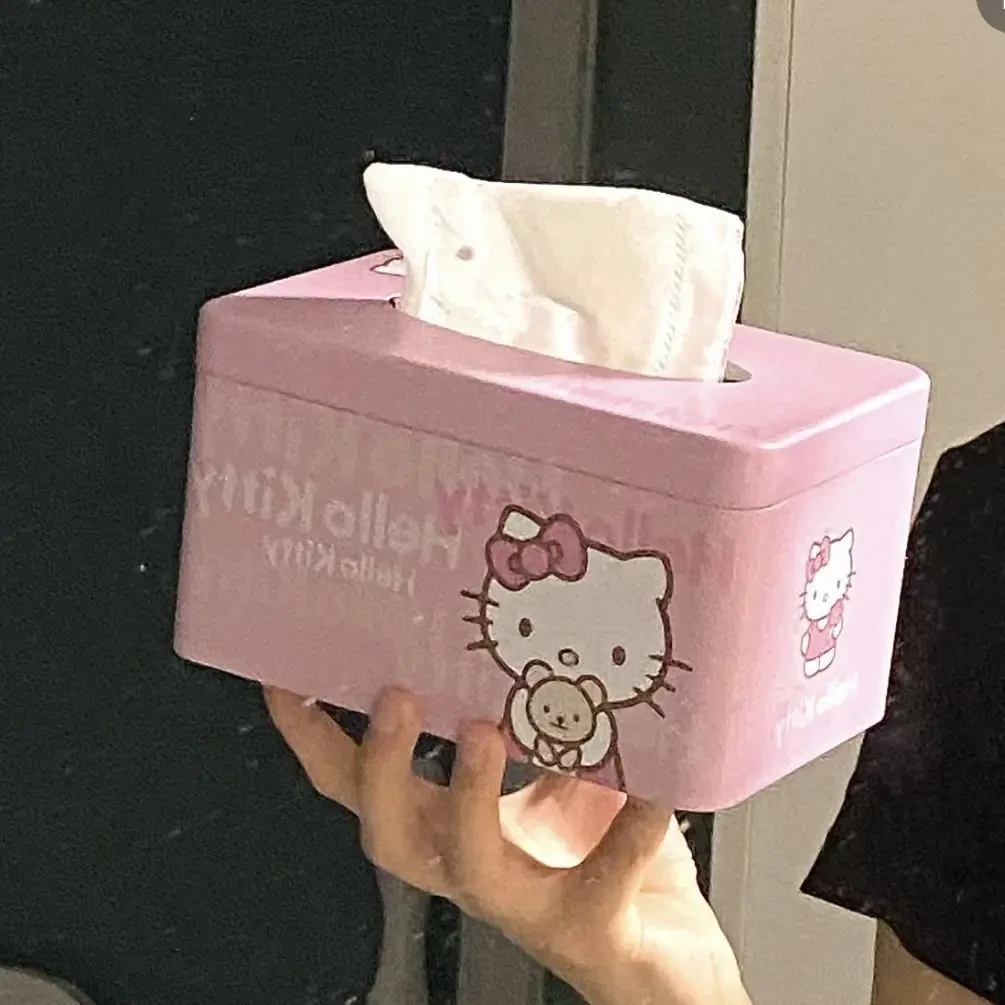 kitty纸巾盒高颜值铁盒少女心卡通可爱家用抽纸盒学生宿舍桌面收