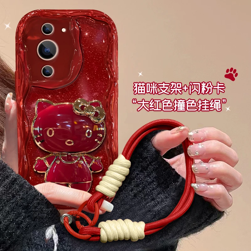 华为nova10电镀金边KT猫女款防摔卡通可爱手机壳实色镜子支架