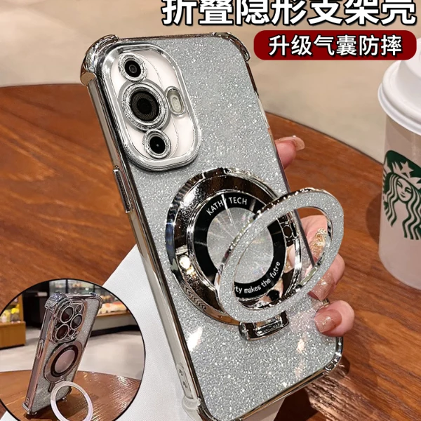适用于华为nova11四角防摔气囊闪粉横竖支架透明软壳防摔