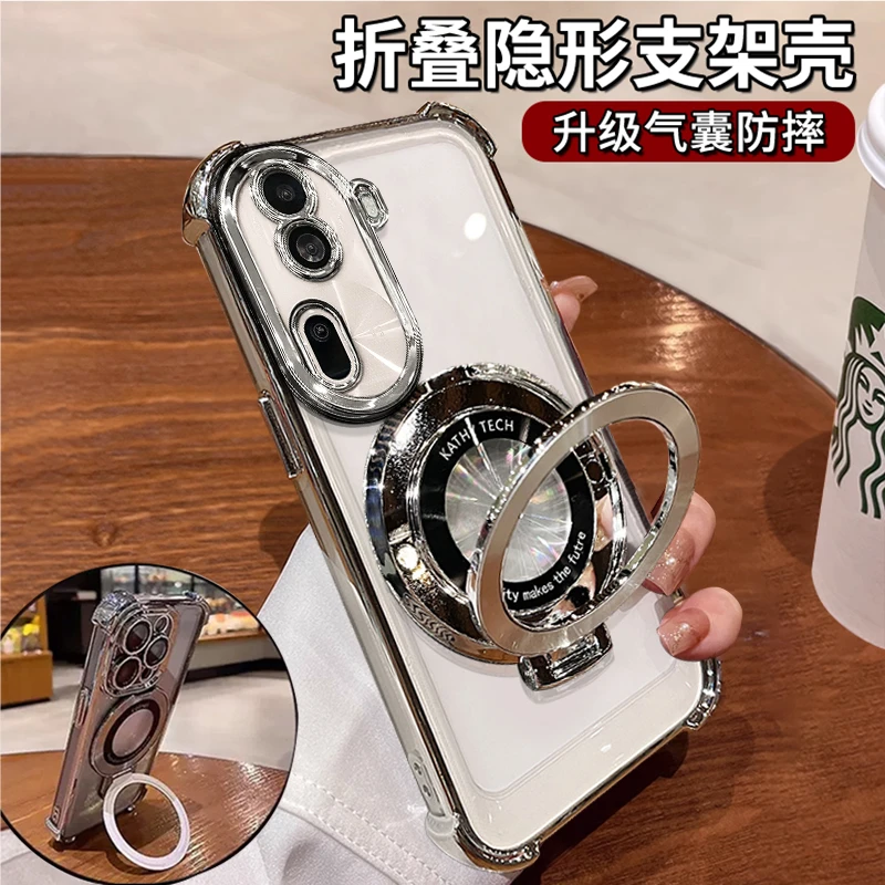 适用OPPORENO11四角防摔气囊横竖支架透明简约防摔壳ins