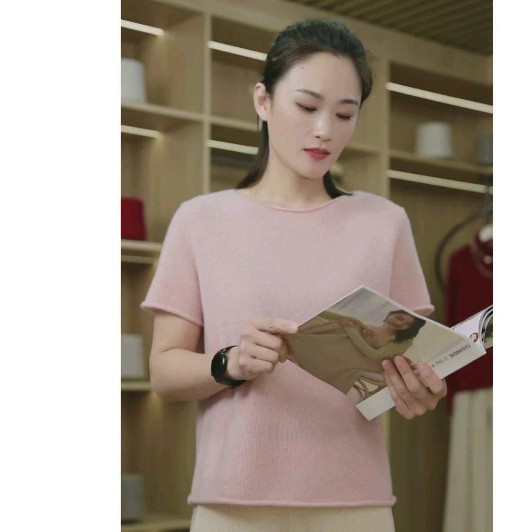 【星光璀璨】梦幻浪漫高颜值！康赛妮100山羊绒自然卷边针织短袖