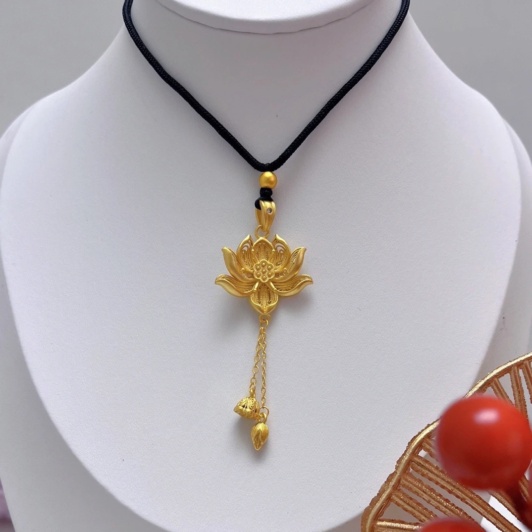 铜合金吊坠 国风新中式好运莲莲莲花莲蓬项链百搭国朝项链吊坠