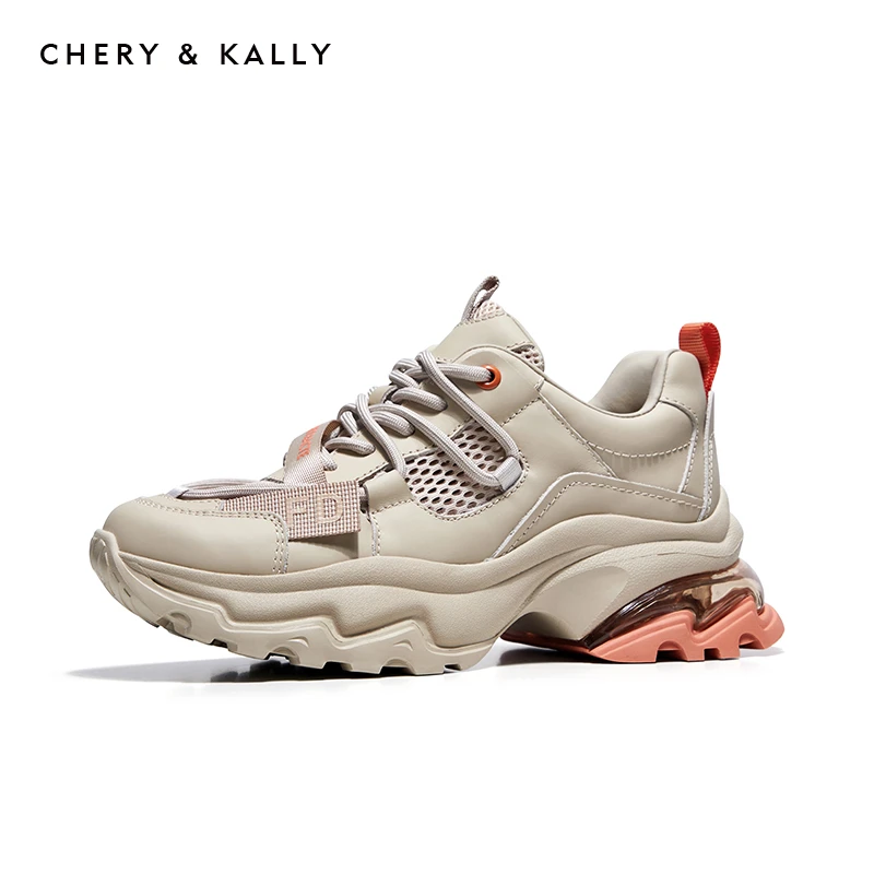 CHERY KALLY女士运动鞋真皮老爹鞋潮流潮鞋增高系带厚底961LD3151