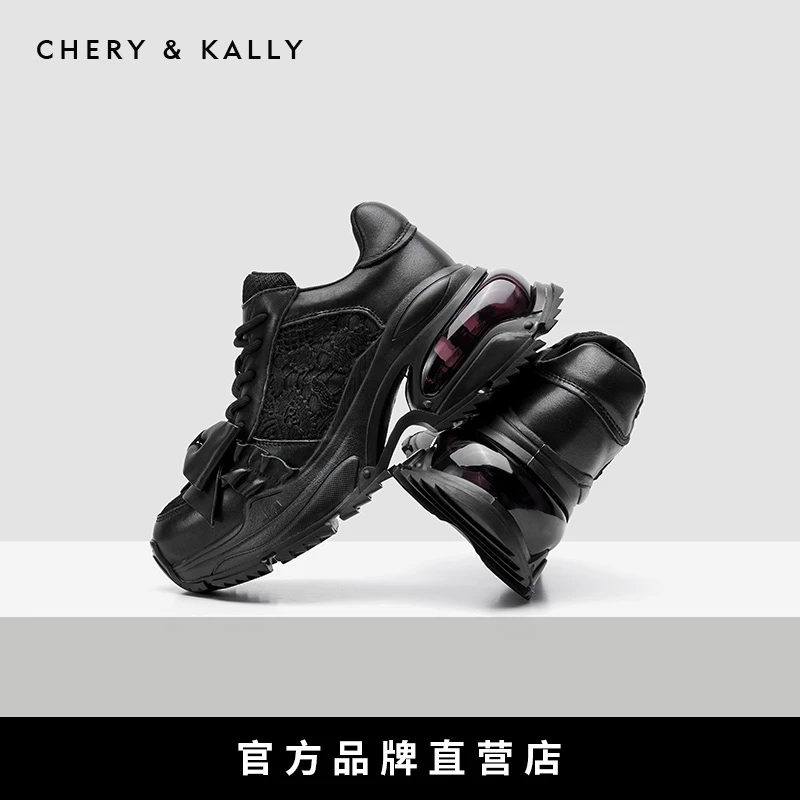 CHERY KALLY女士运动鞋真皮老爹鞋潮流潮鞋增高系带厚底961LD3085