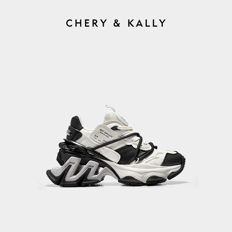 CHERY KALLY女士运动鞋真皮老爹鞋潮流潮鞋增高系带厚底9623YD510