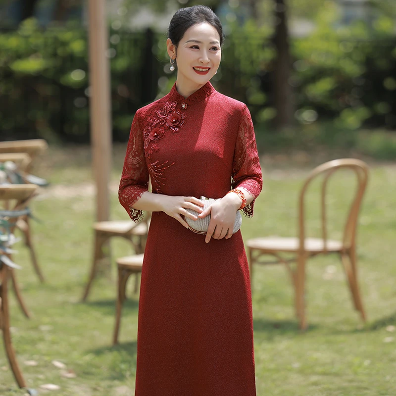 291【嘉喜】婚礼喜婆婆妈妈24年新款高贵结婚连衣裙日常显瘦礼服