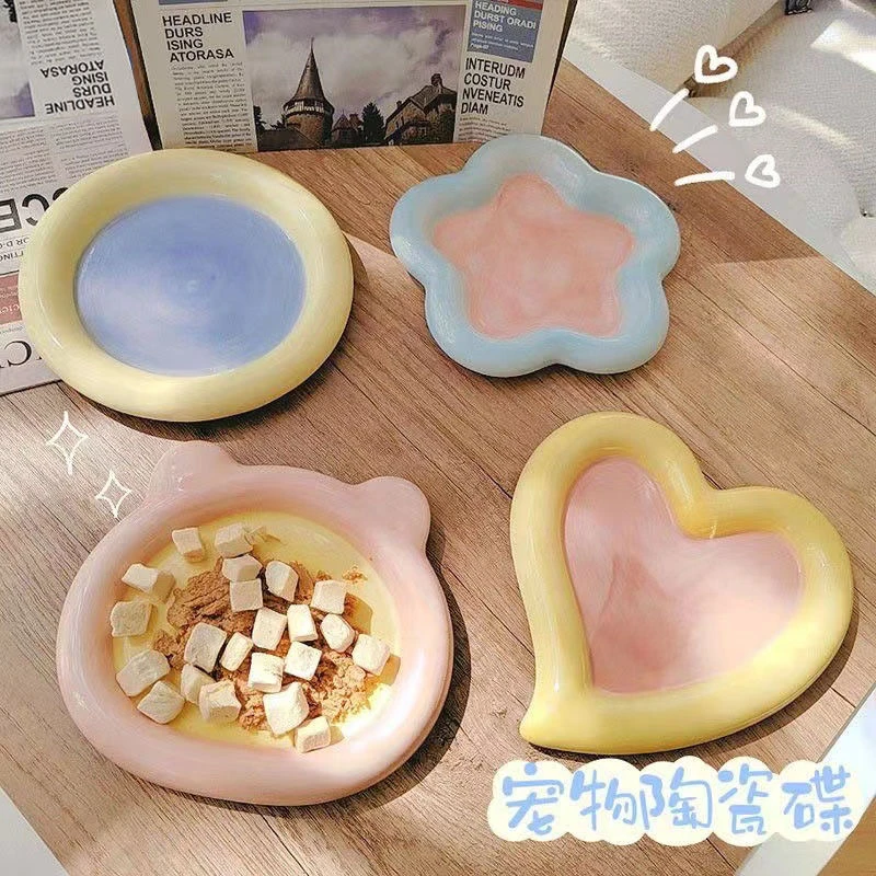 猫碗陶瓷保护颈椎大口径猫咪饭碗防打翻狗狗零食碗ins风宠物碗碟