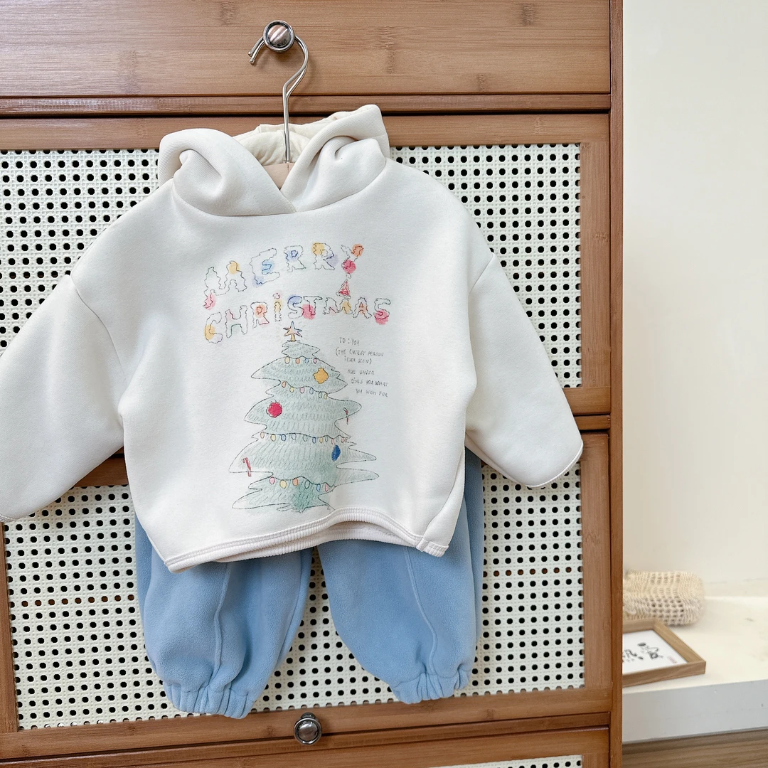 儿童冬季加绒数码印花圣诞卫衣