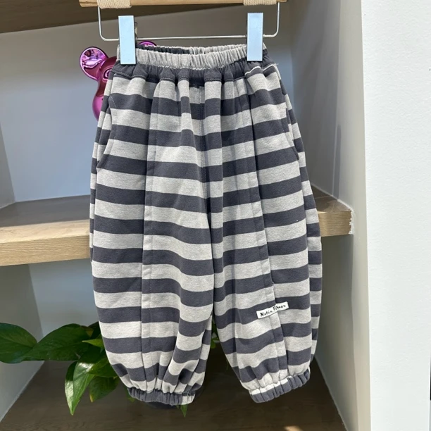 儿童男童加绒灰色条纹运动裤冬季裤子男童卫裤百搭韩版Q908