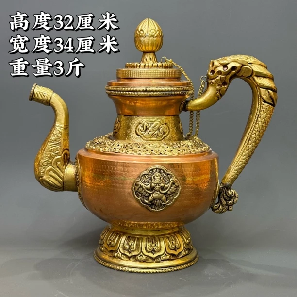 【印度纯铜壶】印度 纯铜茶壶摆件 民族手工摆件 铜茶壶