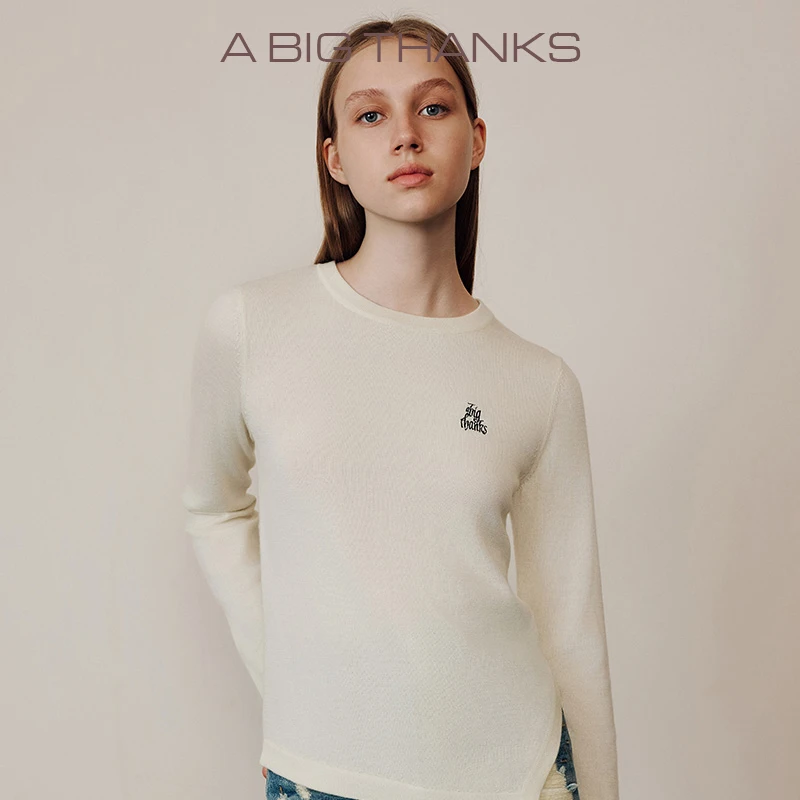 ABIGTHANKS不规则下摆毛衣打底ABT2022088长袖印花百搭秋冬休闲