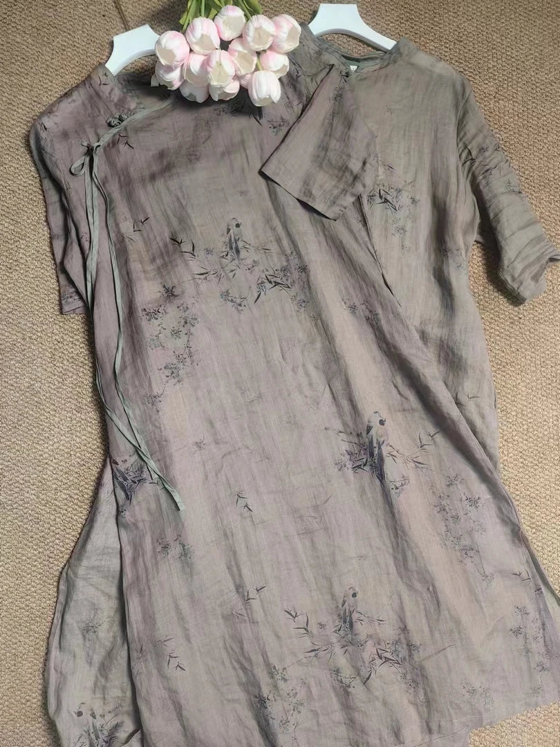 83057冬寒三友苎麻舒适连衣裙中长款休闲女