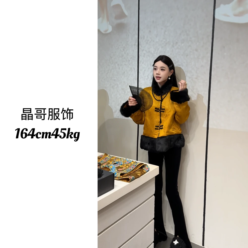 冬季新款【江山如画】新中式人丝香云纱兔毛双面穿休闲百搭国风外套