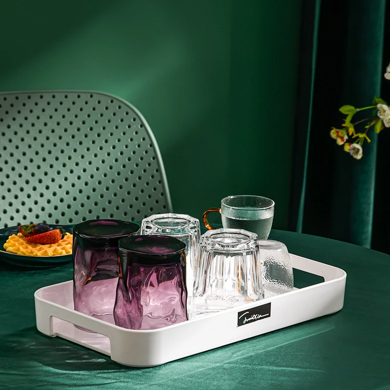 欧式托盘加厚仿陶瓷水杯壶托盘茶盘长方形收纳盘环保