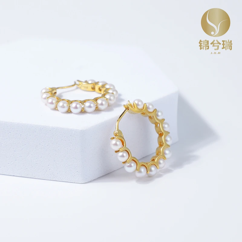 666号S925银金色甜甜圈ins风珍珠4mm左右