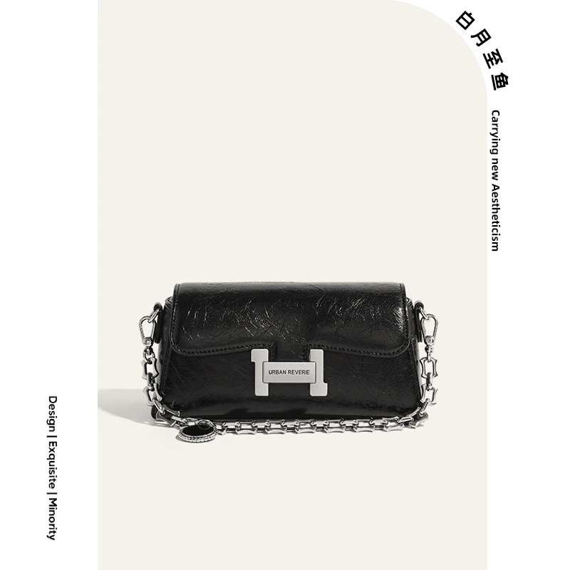 【落日海岸】2025新款真皮女包时尚油蜡牛皮链条包百搭单肩斜挎包潮