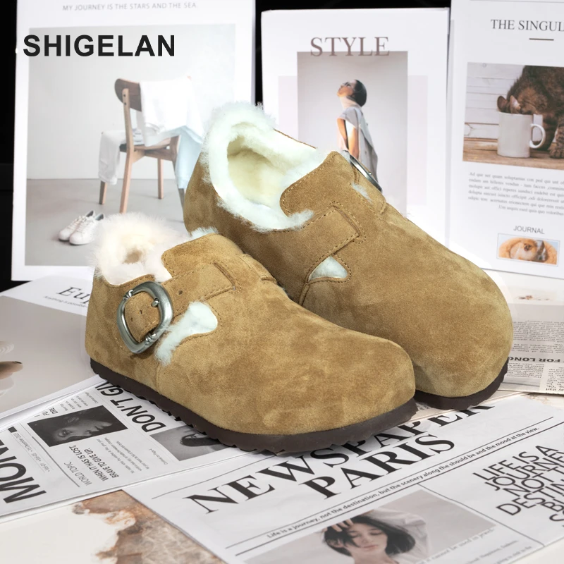 诗歌兰24新款加绒保暖真皮防滑皮毛一体包头勃肯雪地靴6337-16