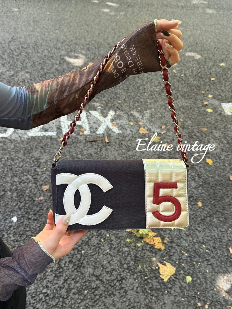 95新 Chanel/香奈儿 牛仔拼皮翻盖腋下包