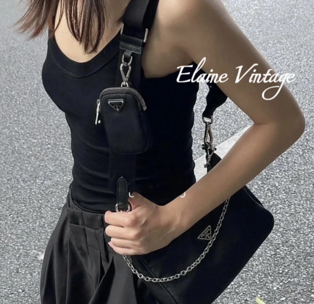 95新 Prada/普拉达 黑银三合一，有零钱袋跟尘袋好成色