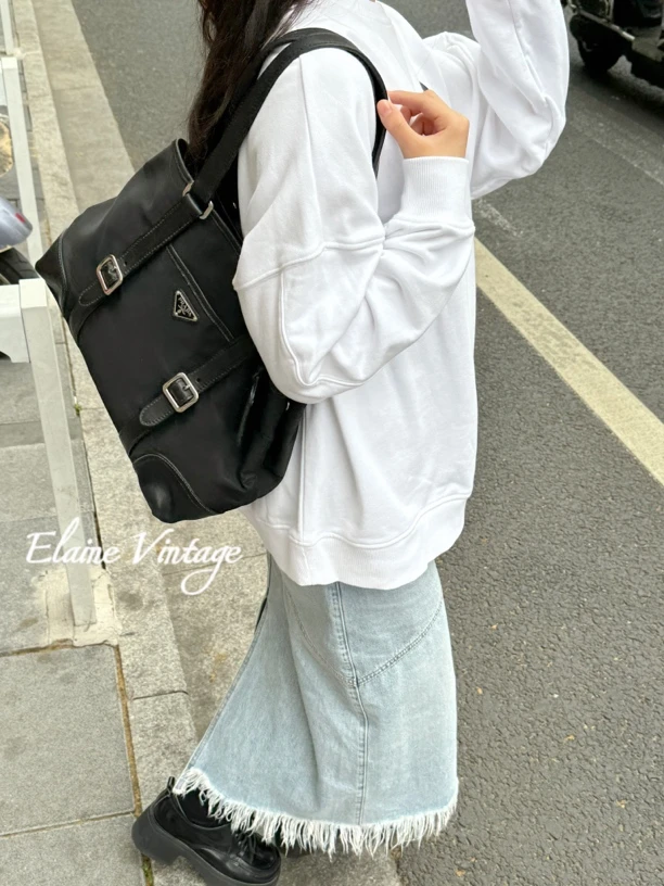 95新 Prada/普拉达 Prada黑银机车大托特包